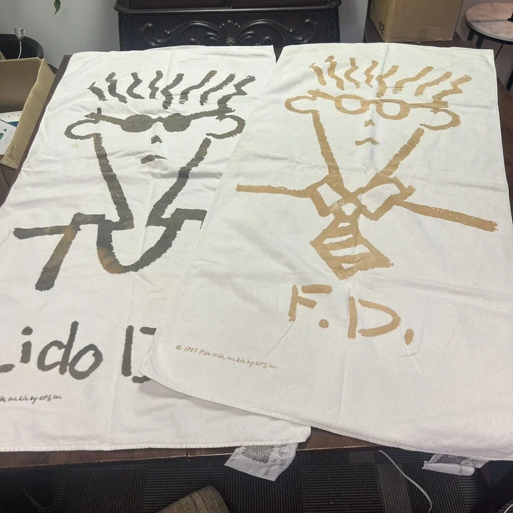 Set Of 2 VTG Estate 1985 Fido Lido Dido by Brastex Pool Beach Bath Towels 27x58